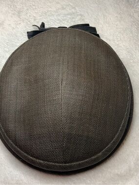 Vintage Eva Mae Modes Brown Straw Pillbox Hat Black Velvet Bow Mid-Century